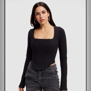 NWT Good American Terry Knit Corset Top in Black, Size 3, Large